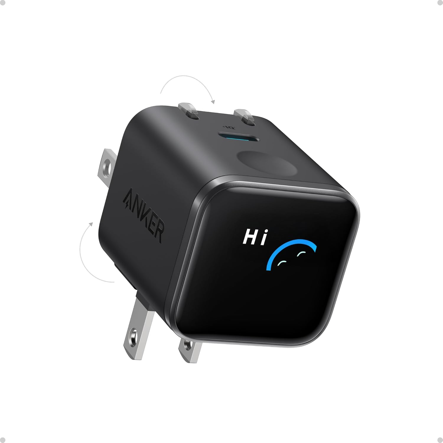 Anker Nano 45W smart display charger front view showing premium black finish
