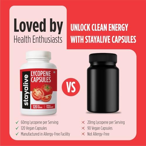 STAY ALIVE Lycopene non GMO gluten free natural carotenoid supplement side view.