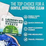 Individual dissolvable laundry soap sheets being held to show texture.