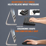 Adjustable tilt legs on the underside of a black cordless keyboard