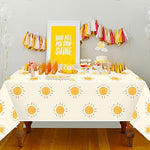 First Trip Around the Sun birthday party decorations featuring premium imported table covers