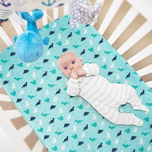 Pack and Play Sheets Fitted, Mini Crib Sheets 2 Pack, Playard Sheets Compatible with Graco Pack n Play, Ultra Soft Breathable Material, Dinosaurs - Image 3