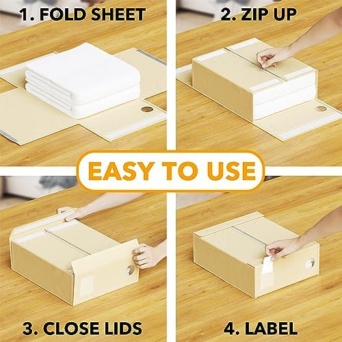 SpaceAid closet storage boxes holding large king size sheet sets neatly compressed.