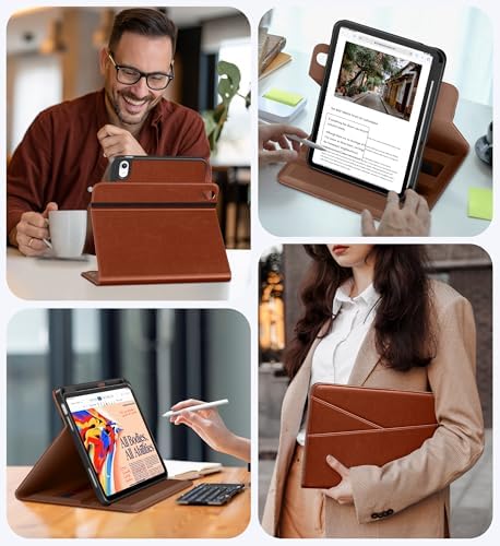 Interior view of DTTO leather folio highlighting cross-lined dual card pockets and hand strap