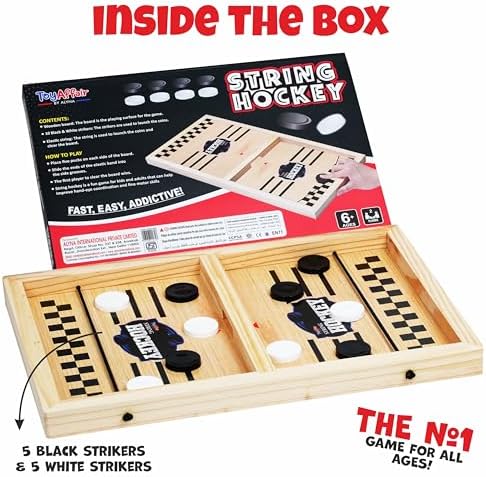 Full product packaging contents displaying the twenty total pucks and durable wooden board framework.