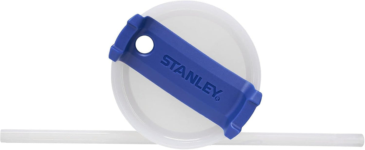 Stanley thirty ounce stainless steel travel mug showcasing the ergonomic comfort grip handle.