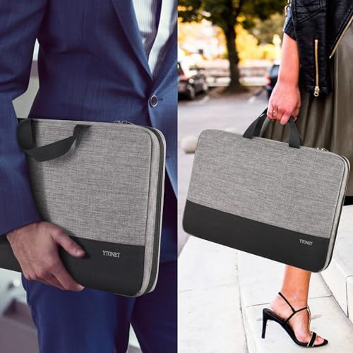 Grey Ytonet laptop brief case being carried by its sturdy top handles
