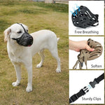 Diketone silicone dog muzzle demonstrating breathable basket weave pattern