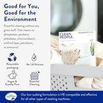 The Clean People laundry soap sheets dissolving in water for high-efficiency washing machines