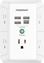 POWERIVER multi outlet extender surge protector front view