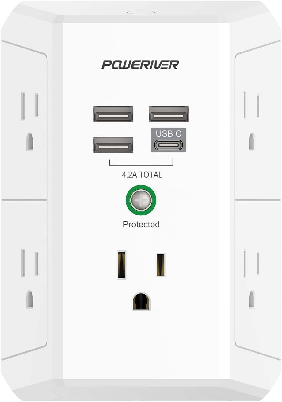 POWERIVER multi outlet extender surge protector front view
