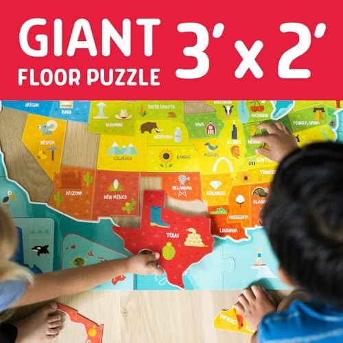 Chuckle And Roar USA Map Floor Puzzle showing detailed landmark and animal illustrations