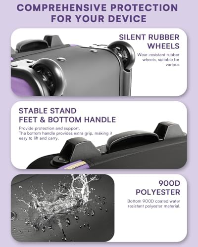 Arcoyard lightweight overnight suitcase purple showing the waterproof wet dry pocket section