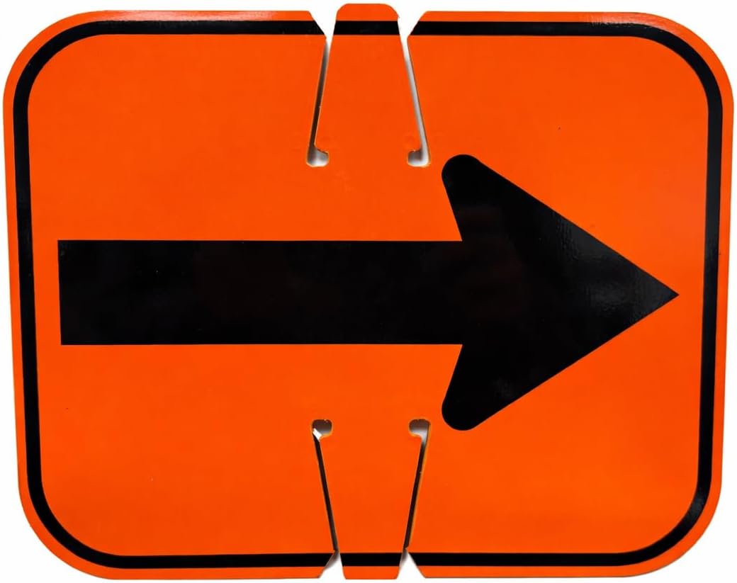 Eastern Metal Signs And Safety traffic cone top sign front view showing reflective reversible arrow.