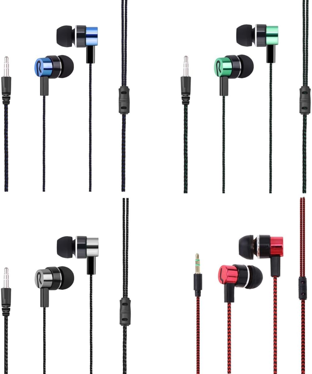 CCeCCe 4 pack wired earbuds front view showcasing multicolored braided cords.