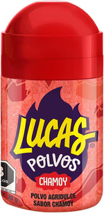 Group of individual zero point seven one ounce Lucas chamoy shakers for snacking.