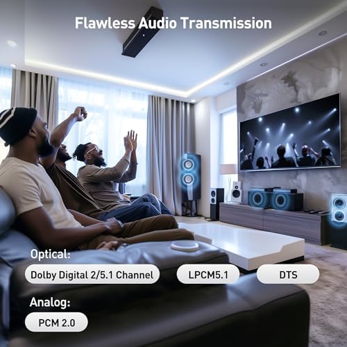 Cable Matters 990 feet range audio extender receiver unit highlighting built in digital to analog hardware ports