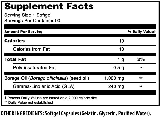 Amazing Formulas Borage Oil supplement softgels for hormonal balance and healthy hair growth support