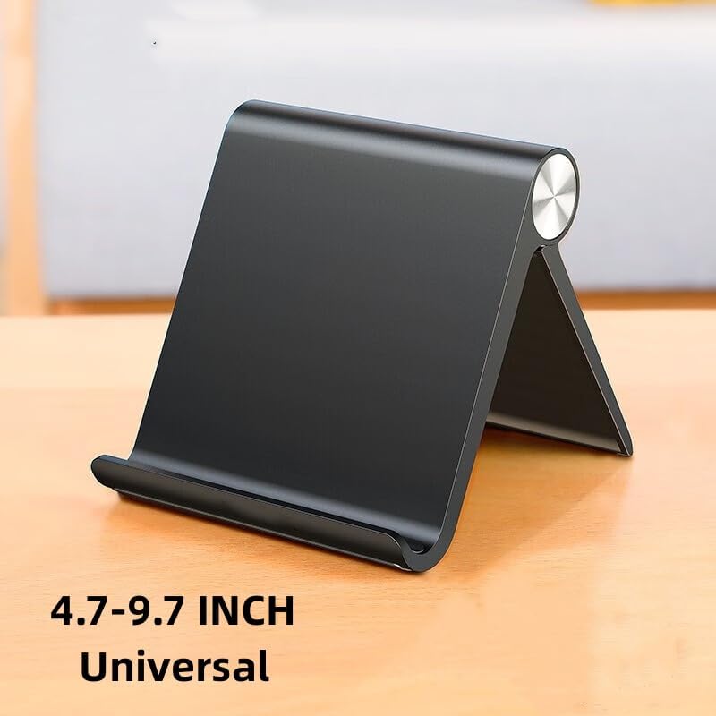 Generic desktop tablet holder displaying an iPad docked horizontally at a tilted angle