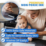 Non toxic ink pad included in the Bubzi Co baby gift registry set being used for DIY prints