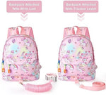 Child wearing Accmor unicorn backpack with leash attached