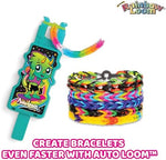 Automated loom tool creating a colorful fishtail bracelet quickly.