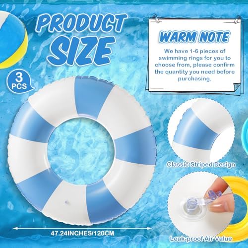 Group of blue and white striped swimming rings for pool parties