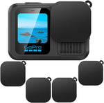 DUWUZEST four piece silicone lens cap pack front view on black action camera