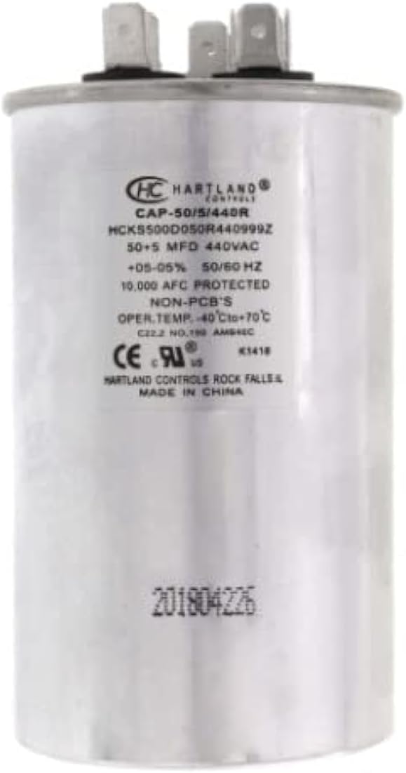 The HVAC Genius 50/5 MFD dual run AC capacitor front view