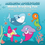 Aquasonic kids oral care set packaging showing Aquarium Adventures characters for ages 3 plus