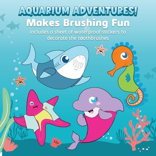 Aquasonic kids oral care set packaging showing Aquarium Adventures characters for ages 3 plus