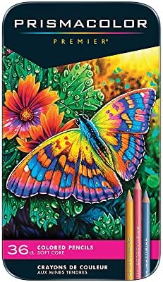 Prismacolor 36 count colored pencil set open revealing sorted shades