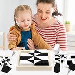 Kykake Montessori learning blocks set showing three-dimensional stacking configurations for advanced logic training.