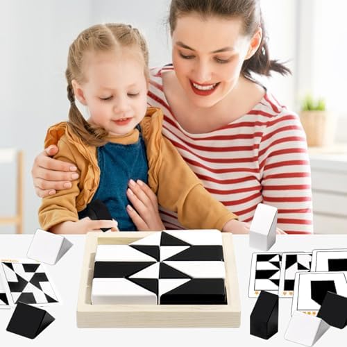 Kykake Montessori learning blocks set showing three-dimensional stacking configurations for advanced logic training.