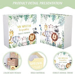 Jungle animal design baby keepsake box with blue ribbon closure