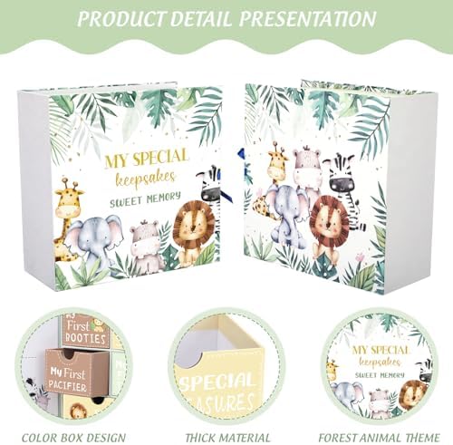 Jungle animal design baby keepsake box with blue ribbon closure
