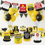 Close up of funny retirement caution sign table centerpiece