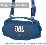 Blue silicone protective skin holder for JBL Xtreme 4 speaker highlighting the integrated handle strap.