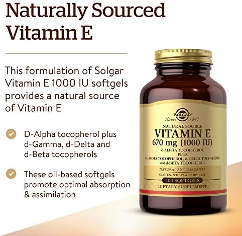 Naturally sourced Vitamin E 670 mg supplement facts label showing mixed tocopherols