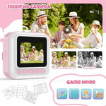 Kids portable thermal toy camera displaying dual selfie lens configuration and interactive navigation buttons