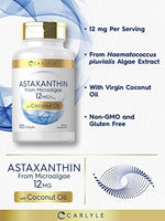 Side profile of Carlyle Astaxanthin 120 quick release softgels bottle highlighting gluten-free features.