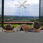 Scooyeees portable hanging fan showing the top mounting hook and remote control unit
