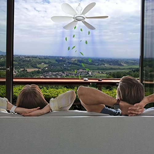 Scooyeees portable hanging fan showing the top mounting hook and remote control unit