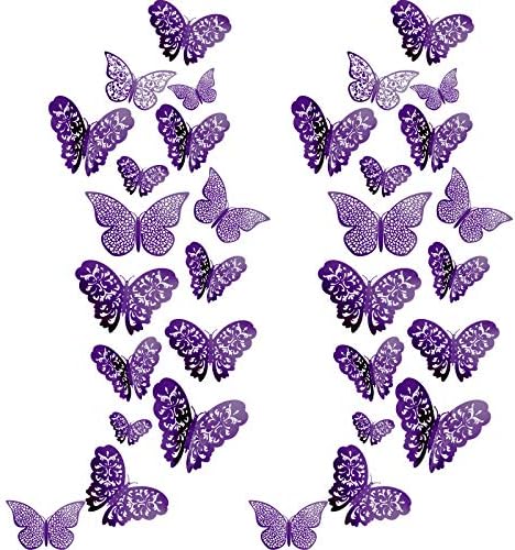 Close up of 3D purple butterfly stickers with folded wings