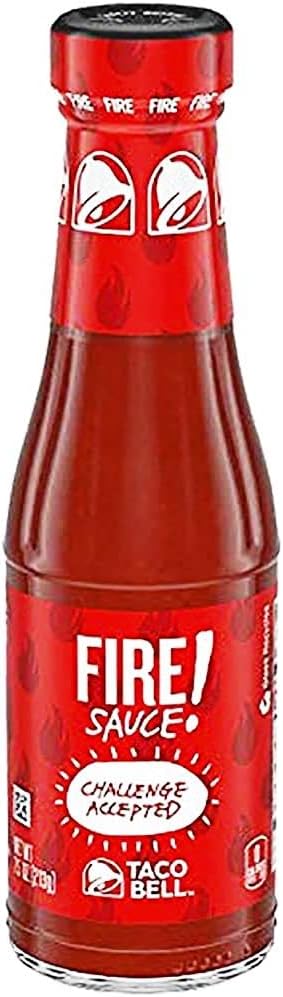 Taco Bell Fire Sauce front view glass bottle