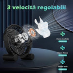 Side angle view of the compact Punoge portable table fan demonstrating the 360 degree rotation capability.