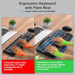 Faadar full size ergonomic keyboard highlighting the integrated wrist rest and built in phone holder slot