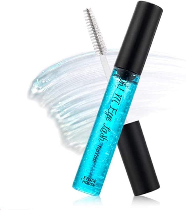 ETUDE transparent lash gel wand being pulled out of the tube close up