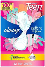 Always Radiant Teen Size 1 pads with wings for active lifestyle support