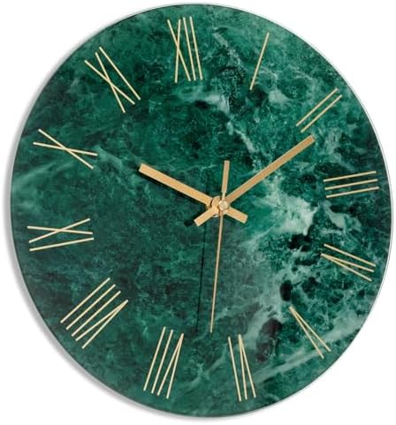 Lumuasky Tempered Glass Modern Wall Clock, Marble Design 12 Inch Silent Non-Ticking Quartz Battery Operated Decorative Round Easy to Read Clock for Home Decor (Emerald, Roman Numerals) - Image 3